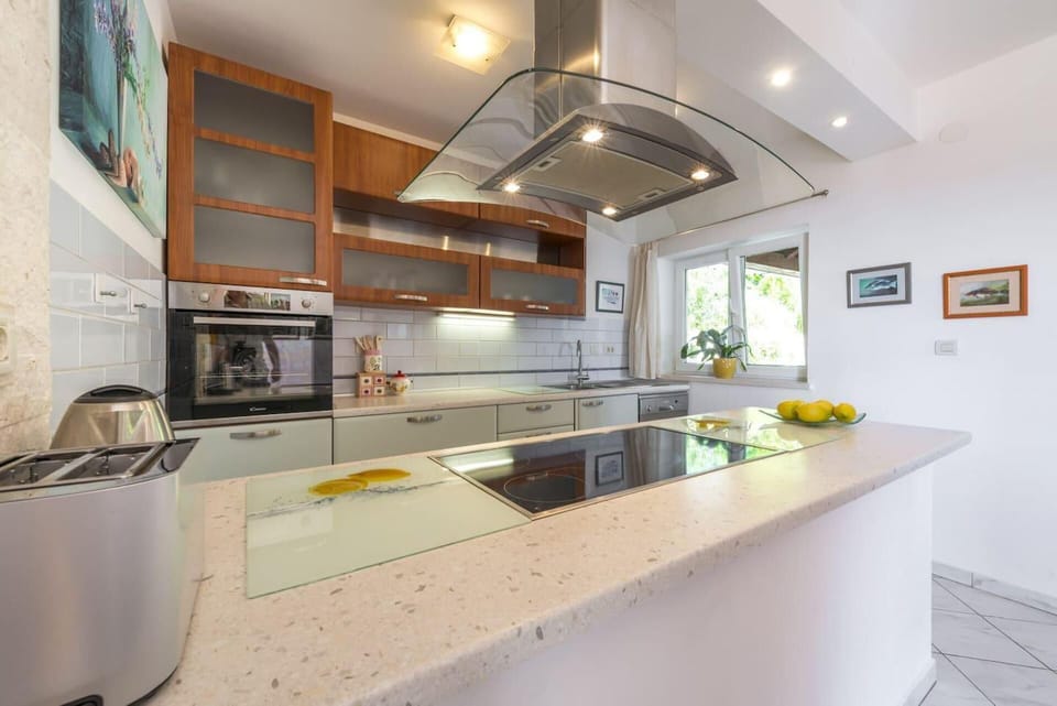 Villa | Private kitchen | Fridge, microwave, oven, stovetop