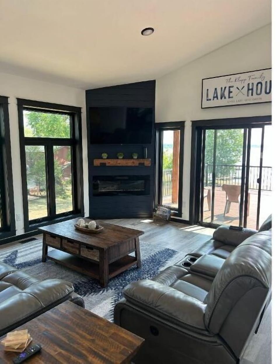 Upstairs living room with electric fireplace