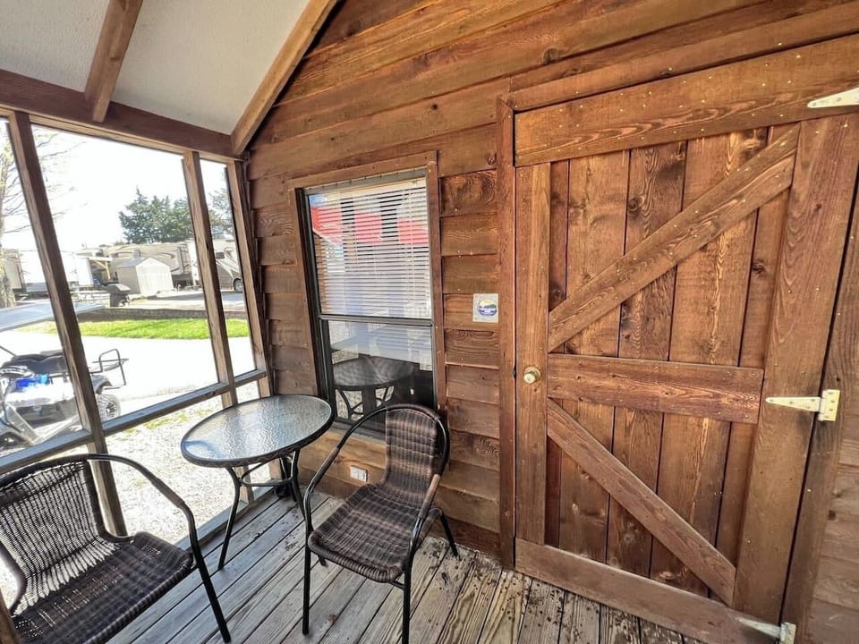 Back door space with comfortable furniture