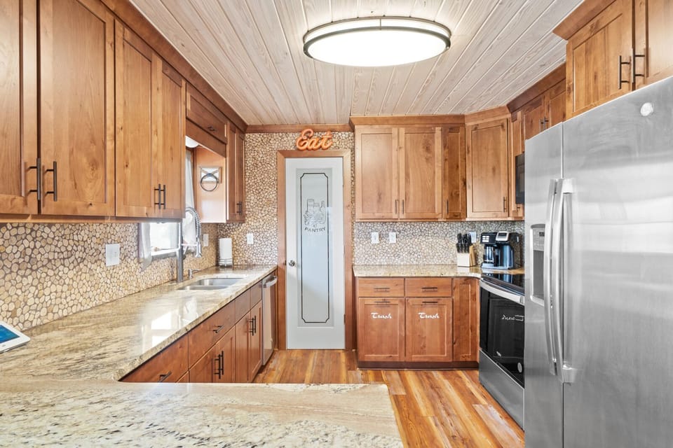 Stocked kitchen with large pantry