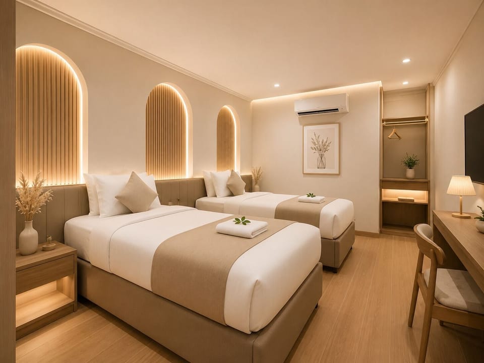 Twin Double Suite | Desk, WiFi (free), bed sheets