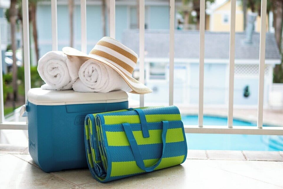 Beach-ready convenience: Essential items on hand for your enjoyable experience!