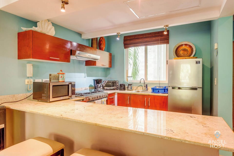 A kitchen set up for cooking anything from breakfast to dinner.