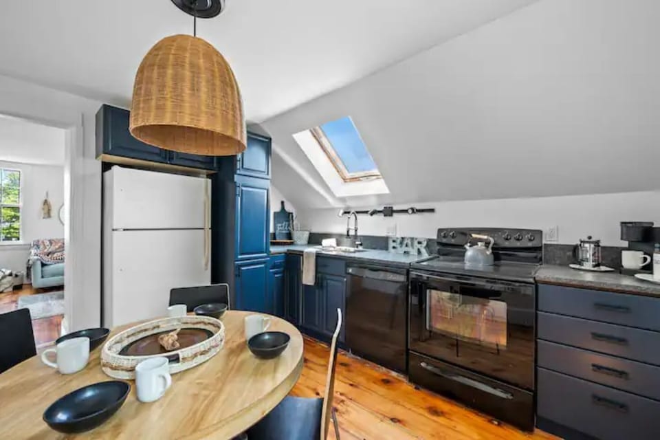 Kitchen leads right into the living area