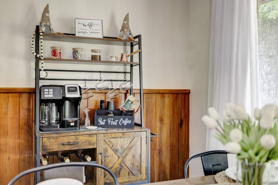 Coffee station fully stocked with coffee, tea or cocoa.