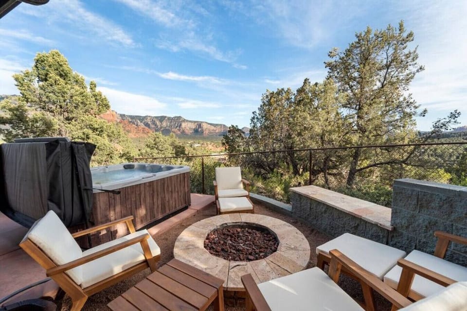 The hot tub and firepit area