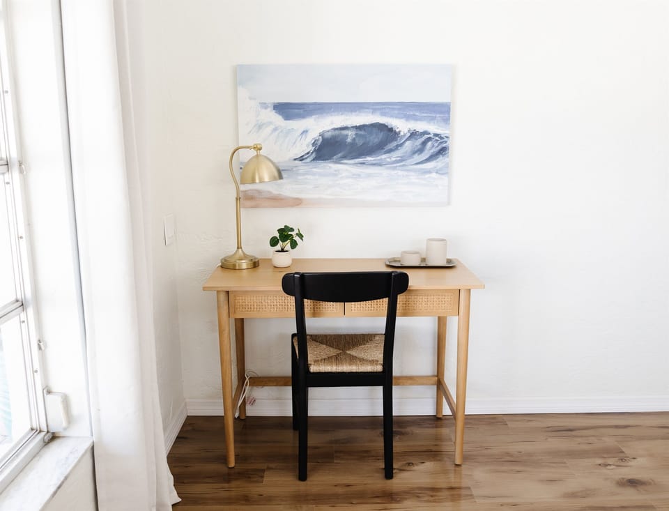 Stay connected and focused with a dedicated desk space perfect for work or planning your getaway.