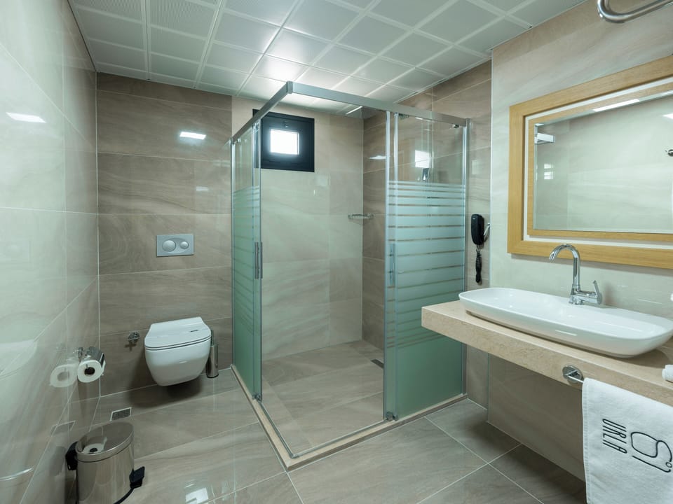 Junior Room | Bathroom | Shower, hydromassage showerhead, free toiletries, hair dryer