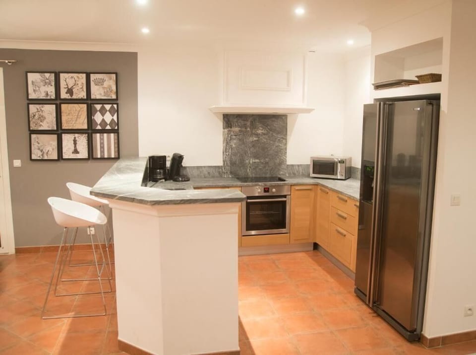 Business Villa | Private kitchen | Full-size fridge, microwave, oven, stovetop
