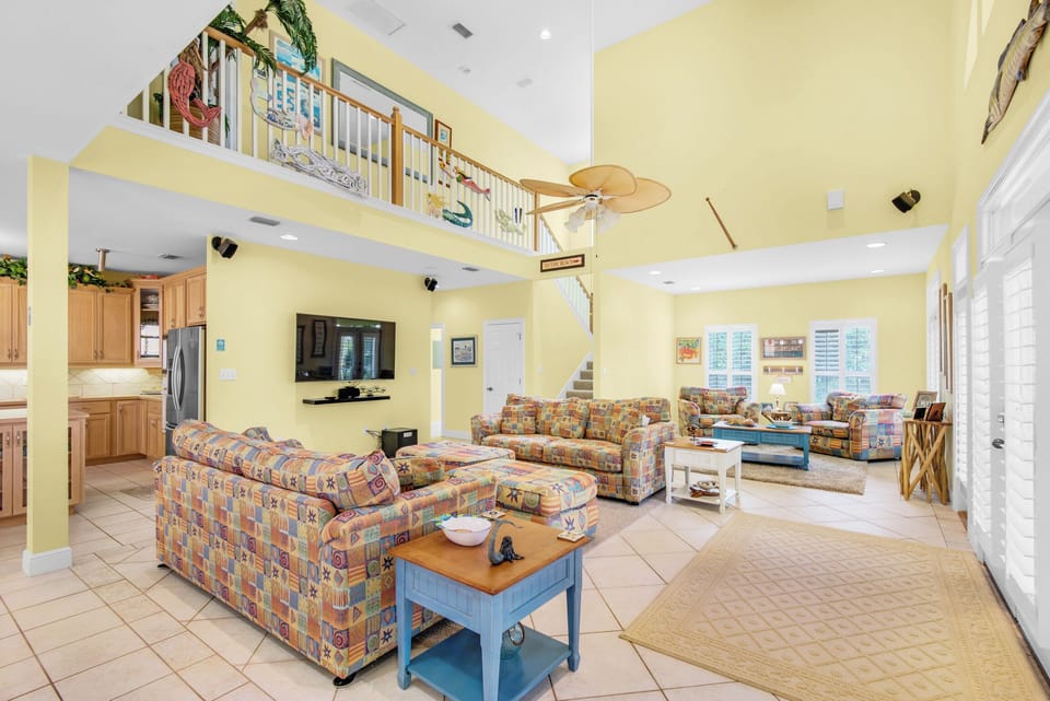 Spacious and open living room with flat screen TV
