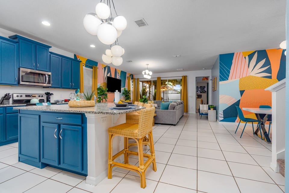 Wide open concept with bright cheerful colors!
