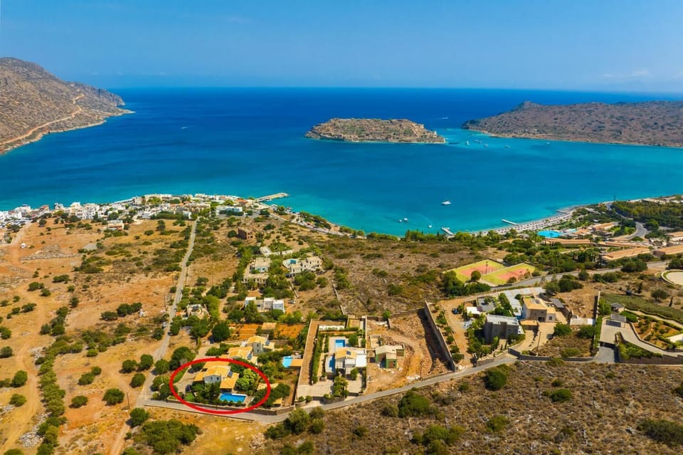 Aerial view showing location of Villa Elounda Blue