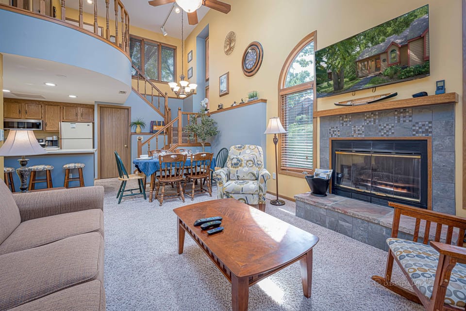 Two floor design - one bedroom each floor + living room, dining area, kitchen downstairs