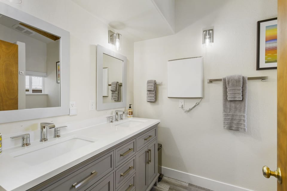 Double vanity, new bathroom with rainshower