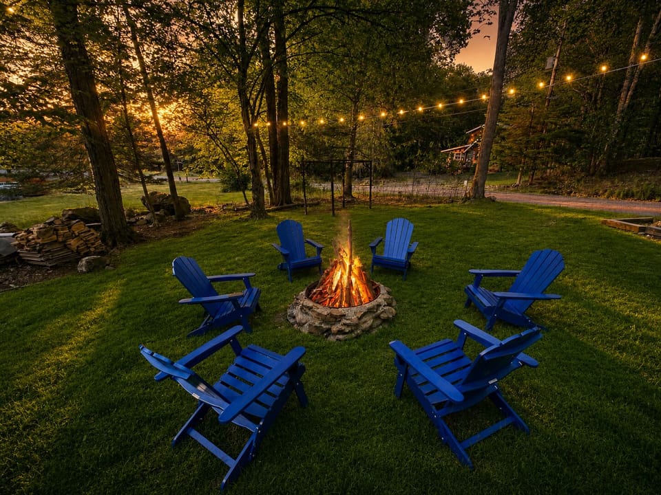 Main fire pit in front of the house. Enjoy a cozy night. 