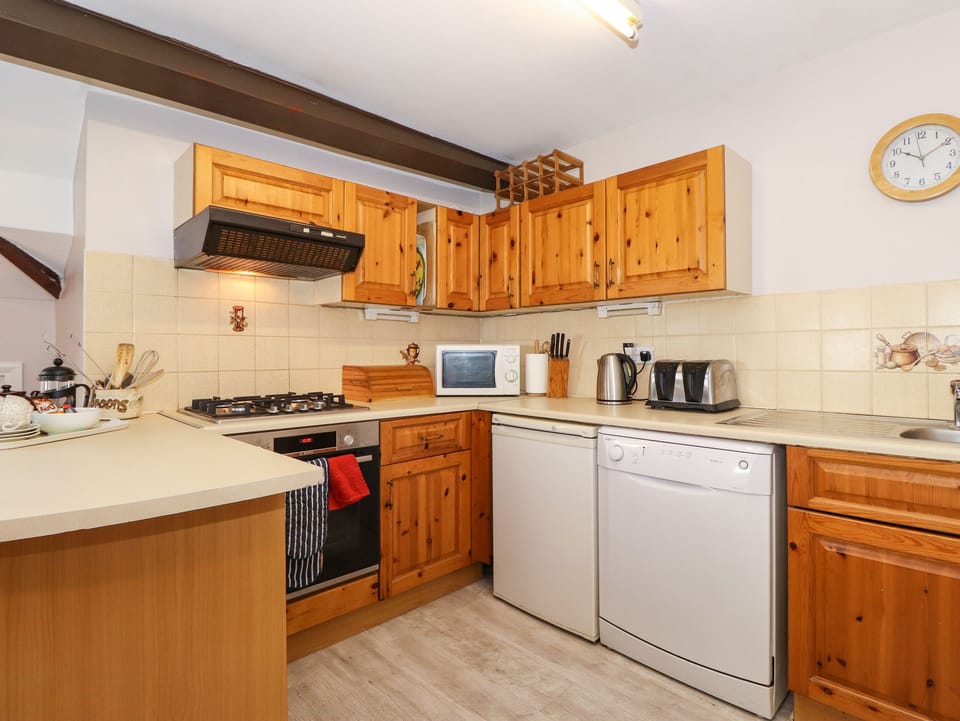 Fridge, dishwasher, electric kettle, toaster