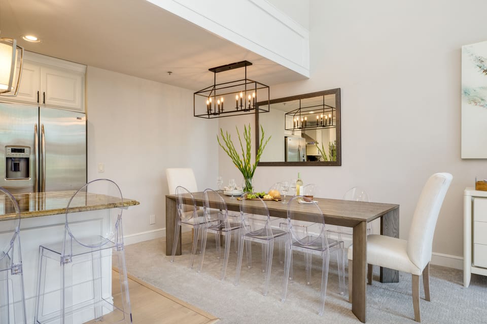 Large dining table can seat 10.
