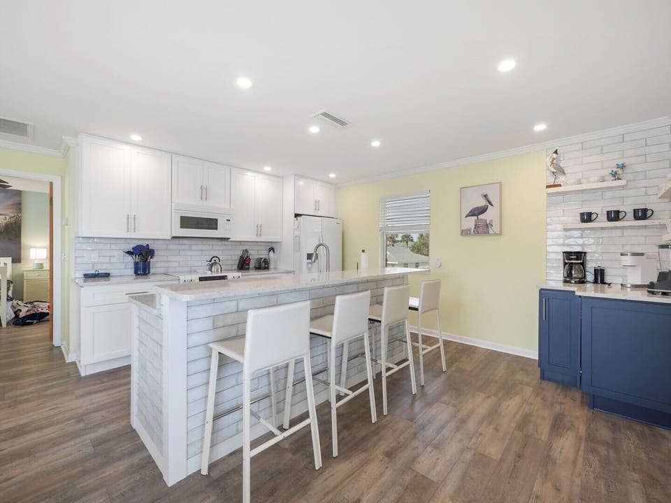 kitchen and bar area