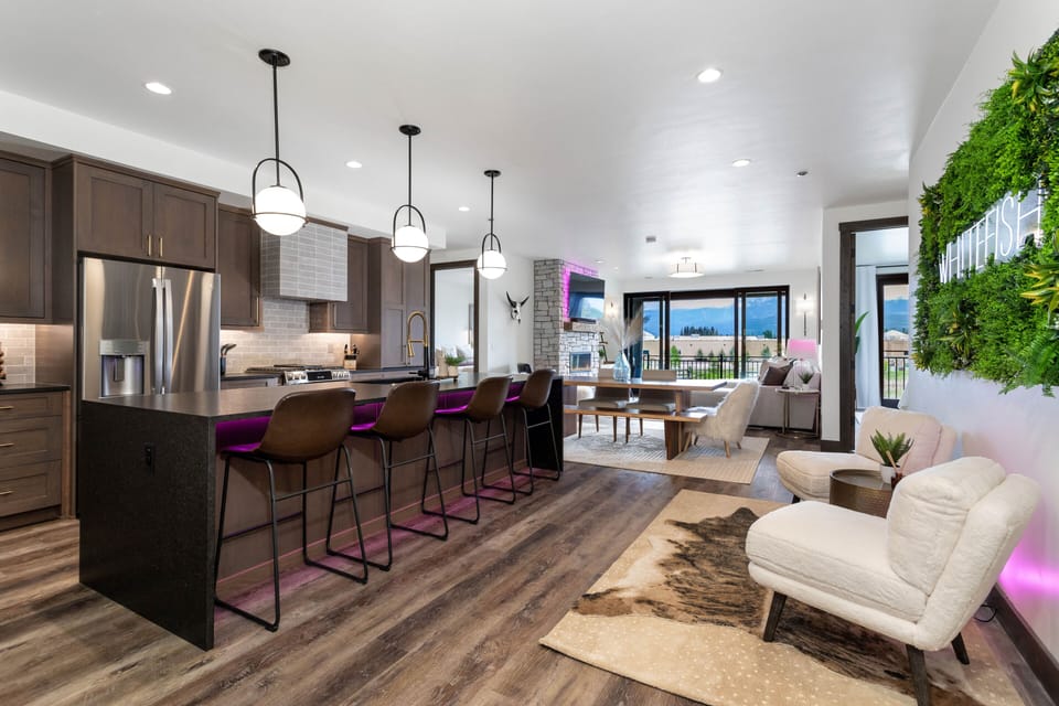 Open concept space with fun cosmic lighting