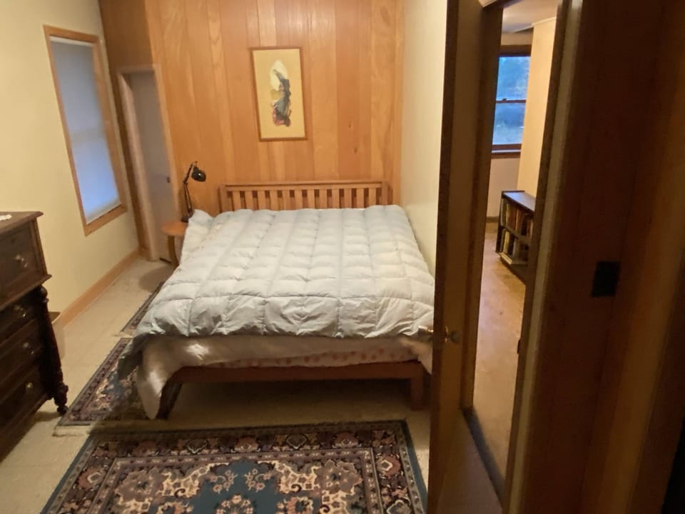Main bedroom with queen bed and a futon. 