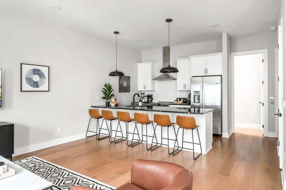 Spacious kitchen featuring a functional island counter.