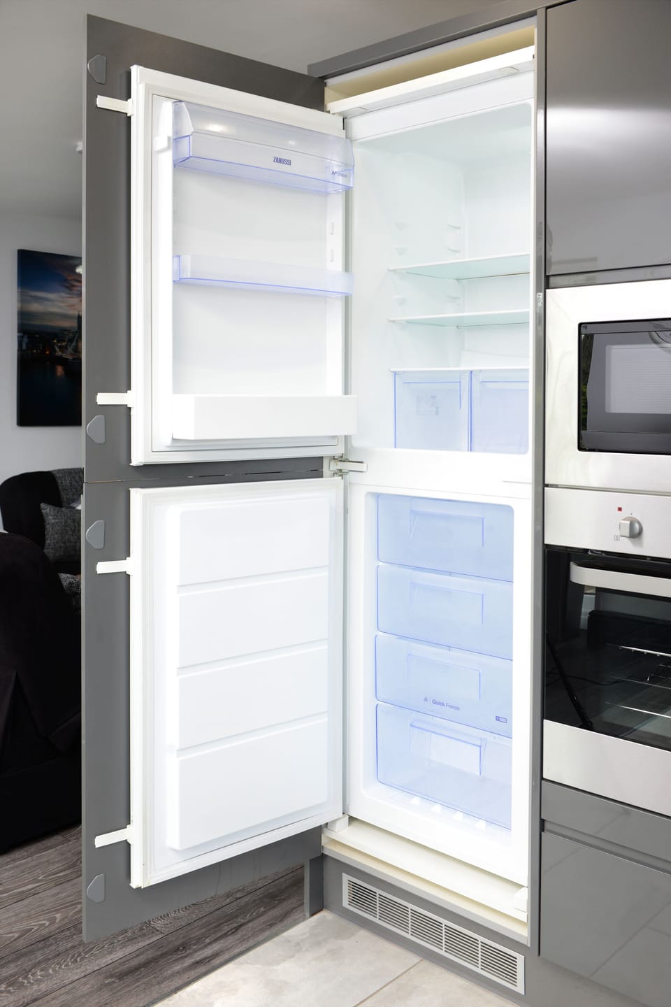 Chill out with our cool kitchen companion! Our fridge is ready to keep your goodies fresh and your drinks cold for a refreshing stay.