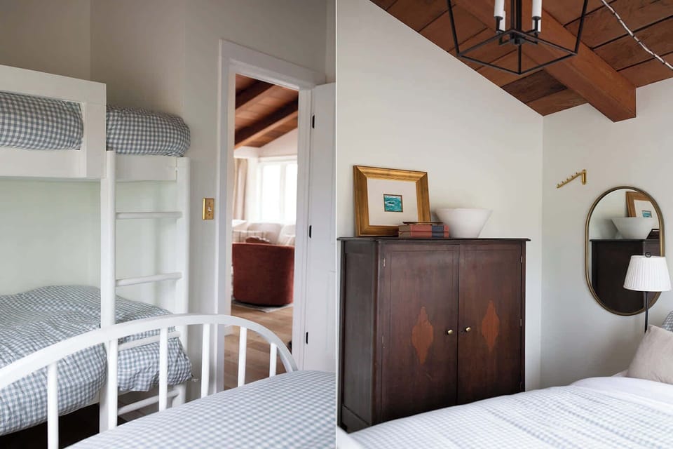 Second bedroom includes a Queen size bed, 2 Twin size beds (bunked), room darkening shades, hangers, extra blankets and pillows