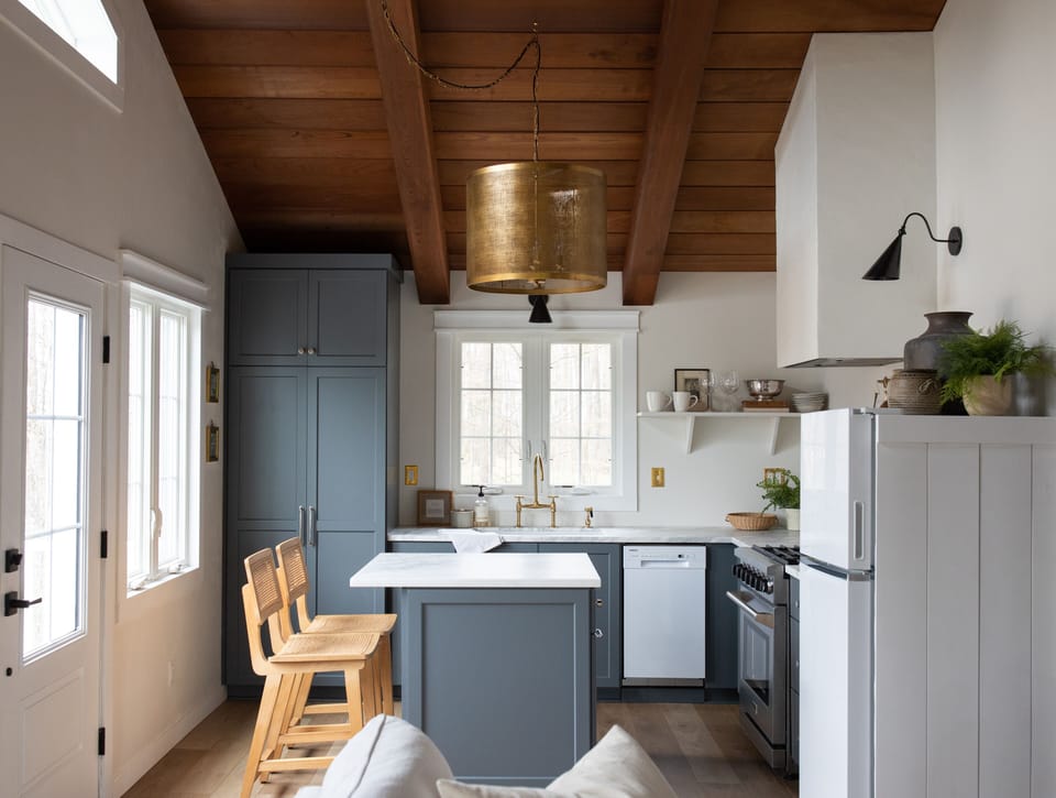 Fully stocked kitchen includes seating for two at the island