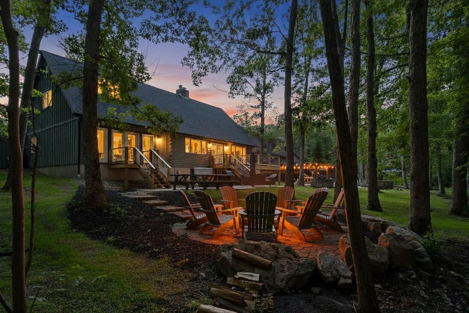 Magnolia has great outdoor space with a hot tub, fire pit, and deck.