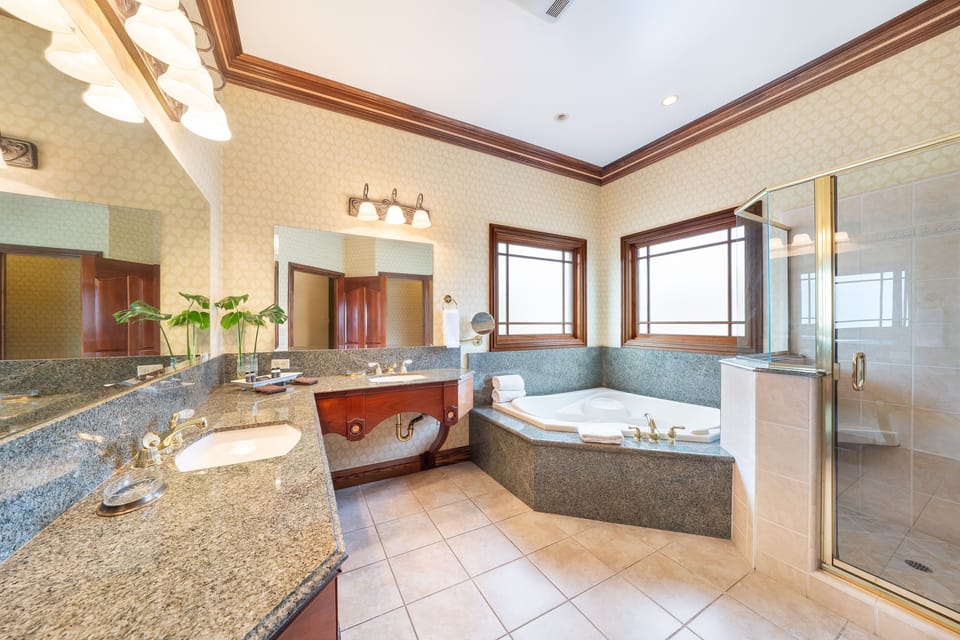 LAWSON SUITE Room 200 | Bathroom | Combined shower/tub, jetted tub, designer toiletries, hair dryer