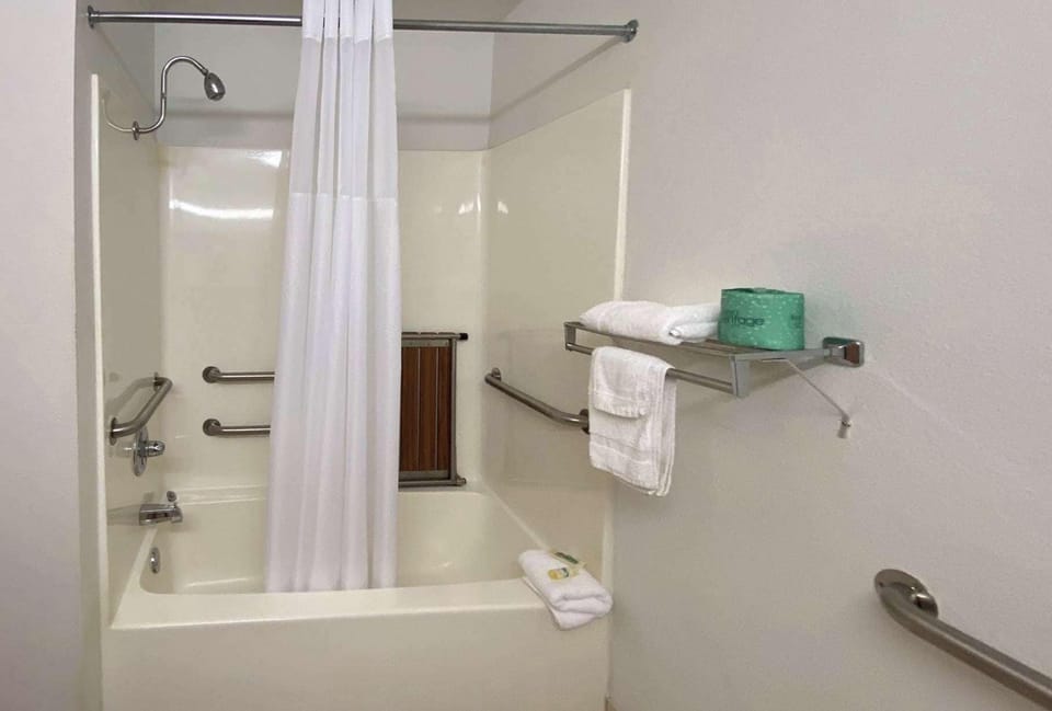 Combined shower/tub, towels