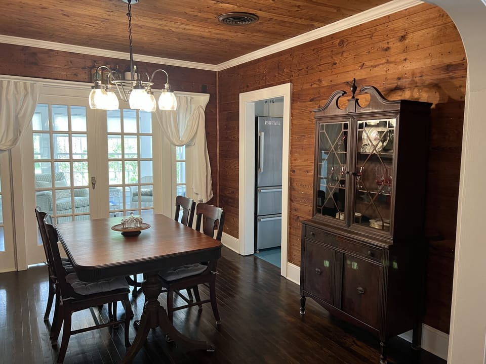 Dining table and china cabinet. 