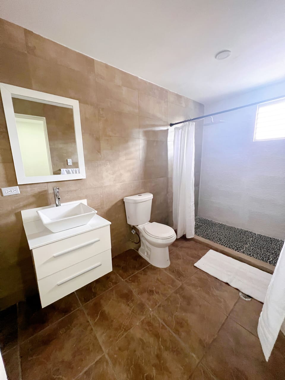 Comfort Room | Bathroom | Shower, rainfall showerhead, towels, toilet paper