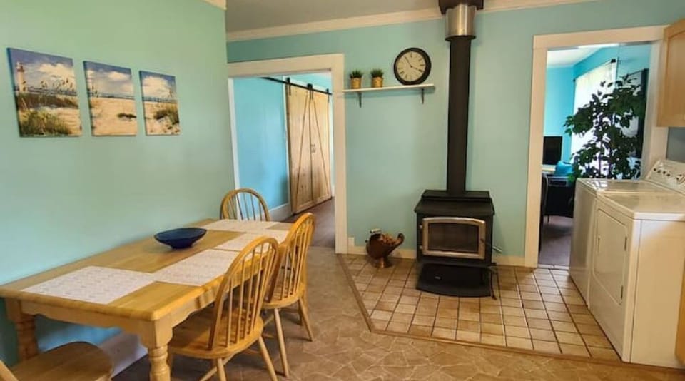 A cozy wood burning stove to make a fire for those chilly mornings.