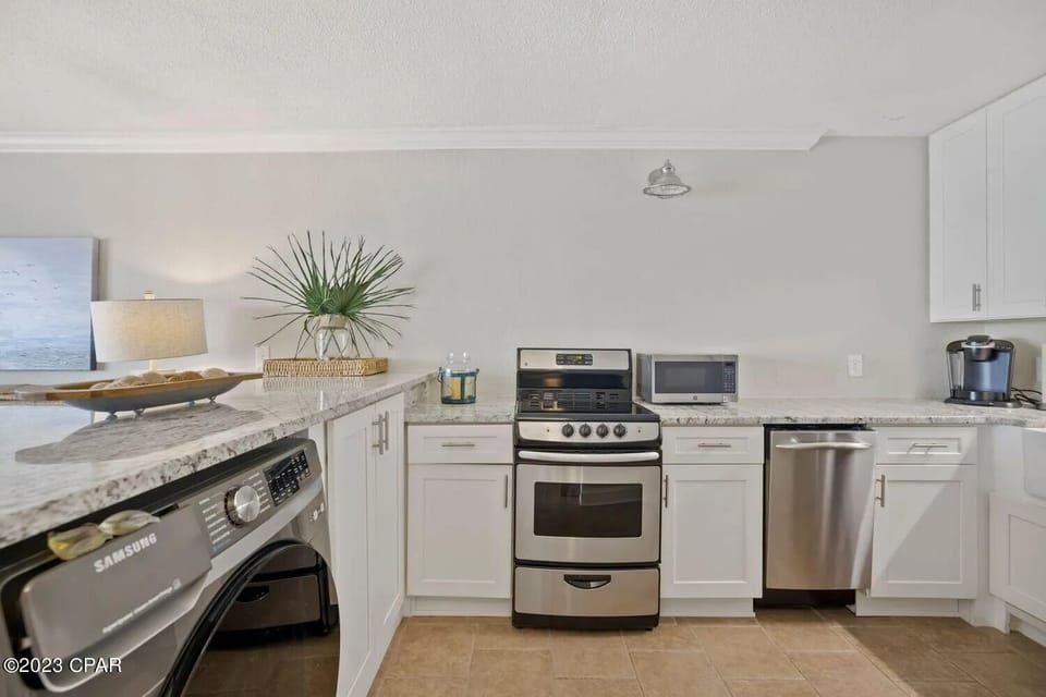 Fully stocked kitchen.