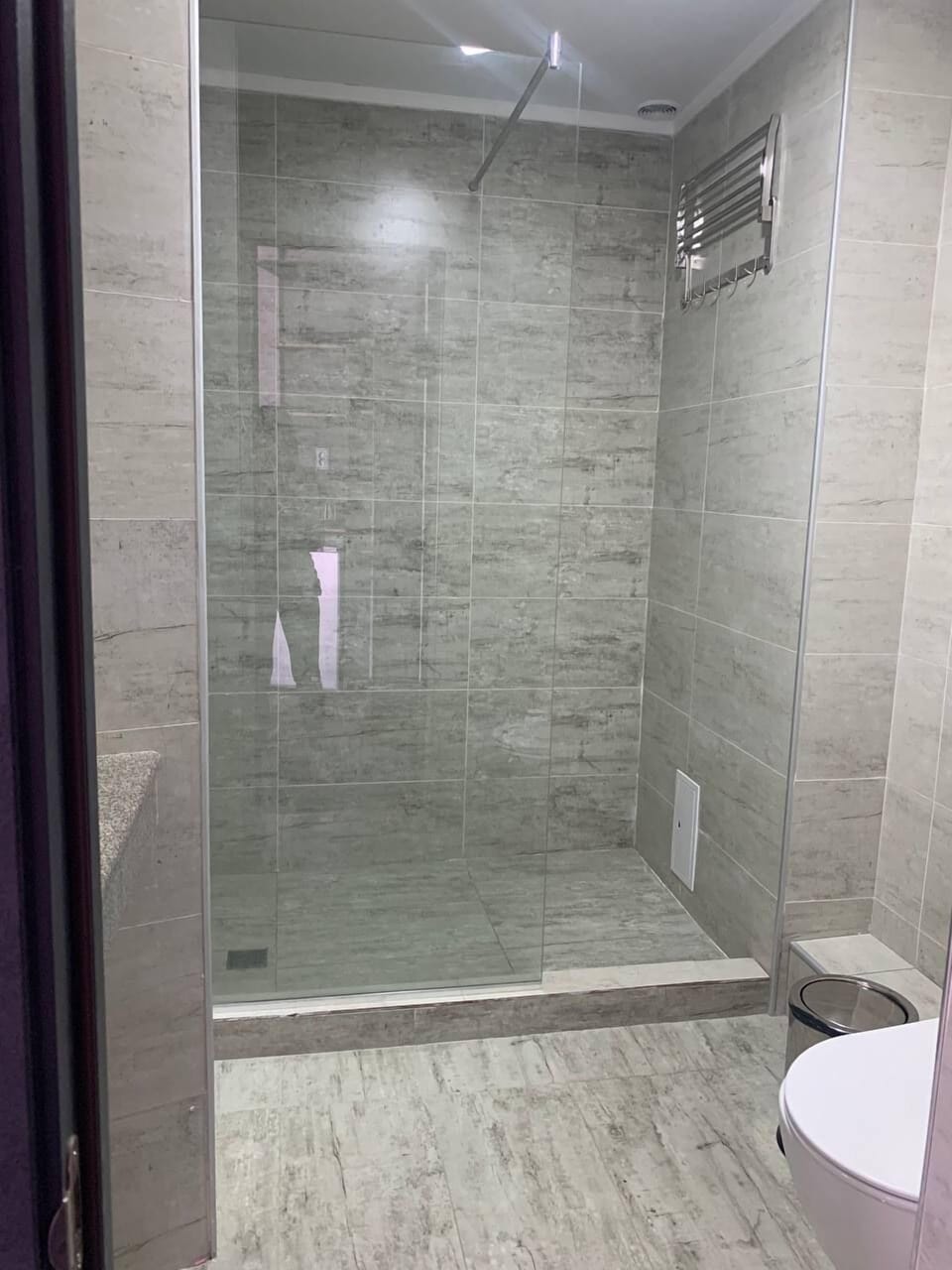 Shower, slippers, towels