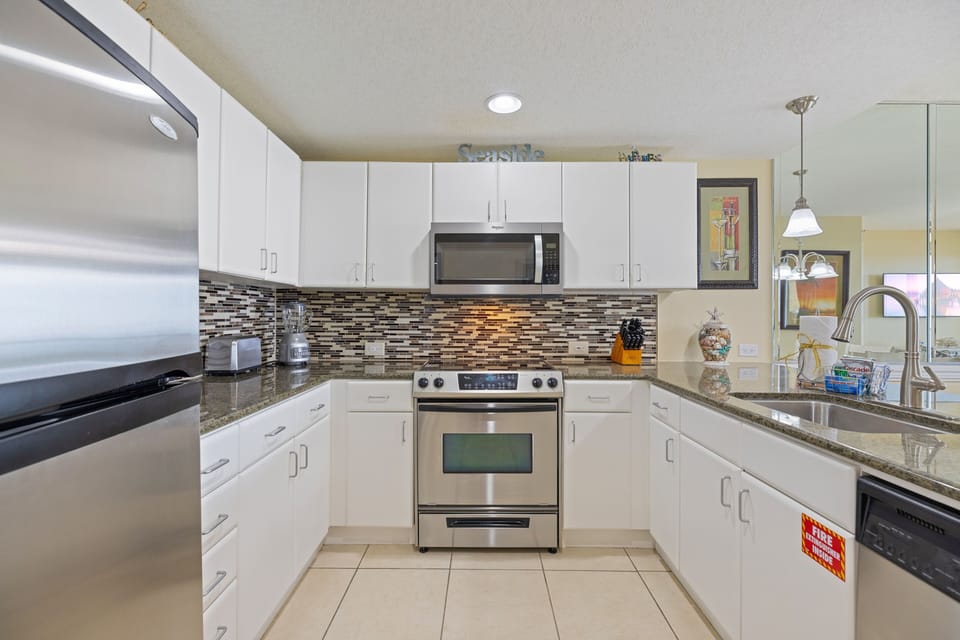 Fully stocked kitchen perfect for meals after a long day at the beach.