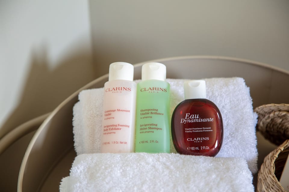 Free toiletries, hair dryer, slippers, towels