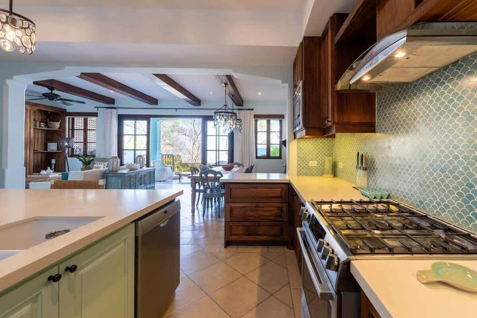 Open-concept kitchen area.