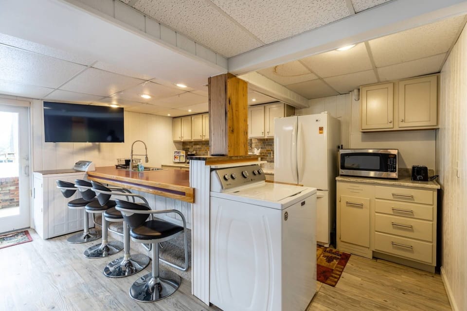 The kitchen is fully-equipped with all of the appliances (small and large) to make a full meal.