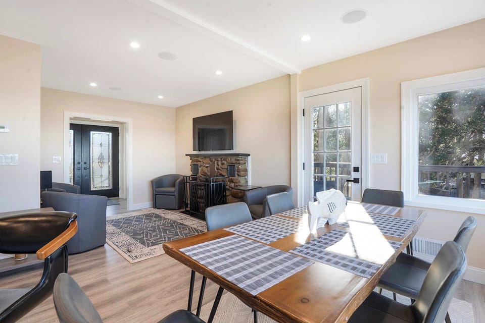 This open layout seamlessly integrates the living and dining spaces