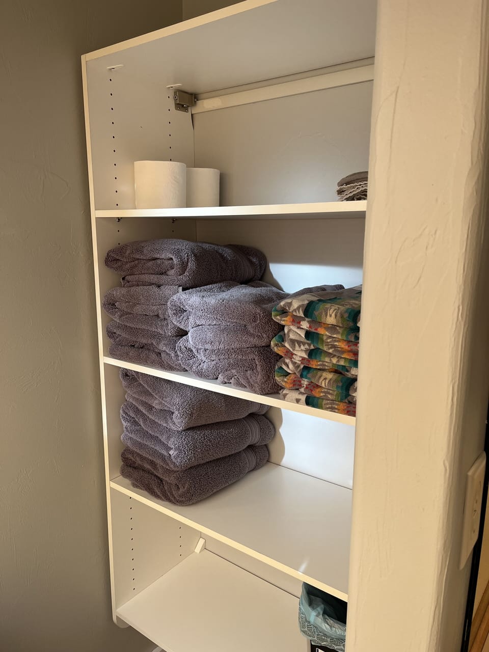 Master bathroom shelving