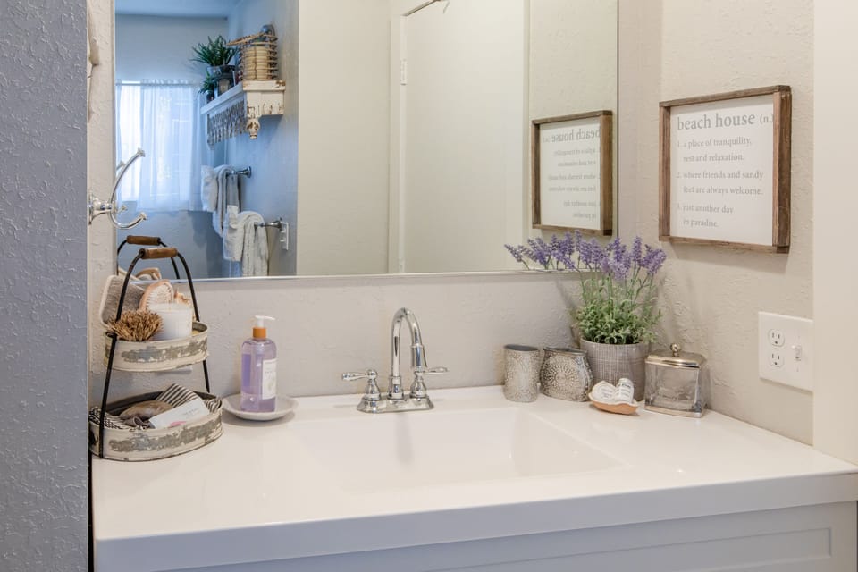 Great sink with counter space and large mirror