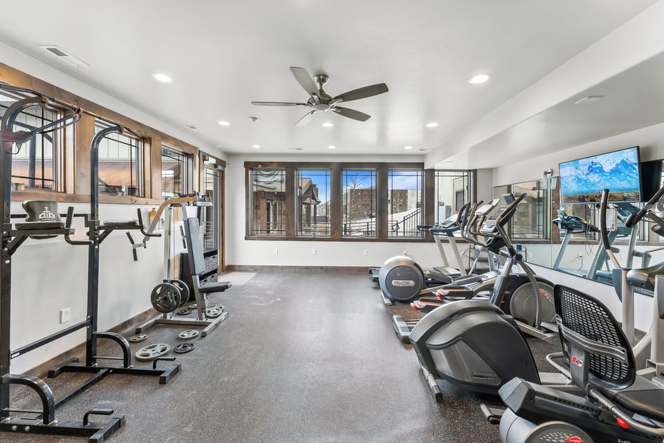 - Keep fit in the fully equipped gym with cardio and weight machines  
- Enjoy bright natural light from large windows as you exercise  
- Stay active with treadmills, bikes, and strength training gear