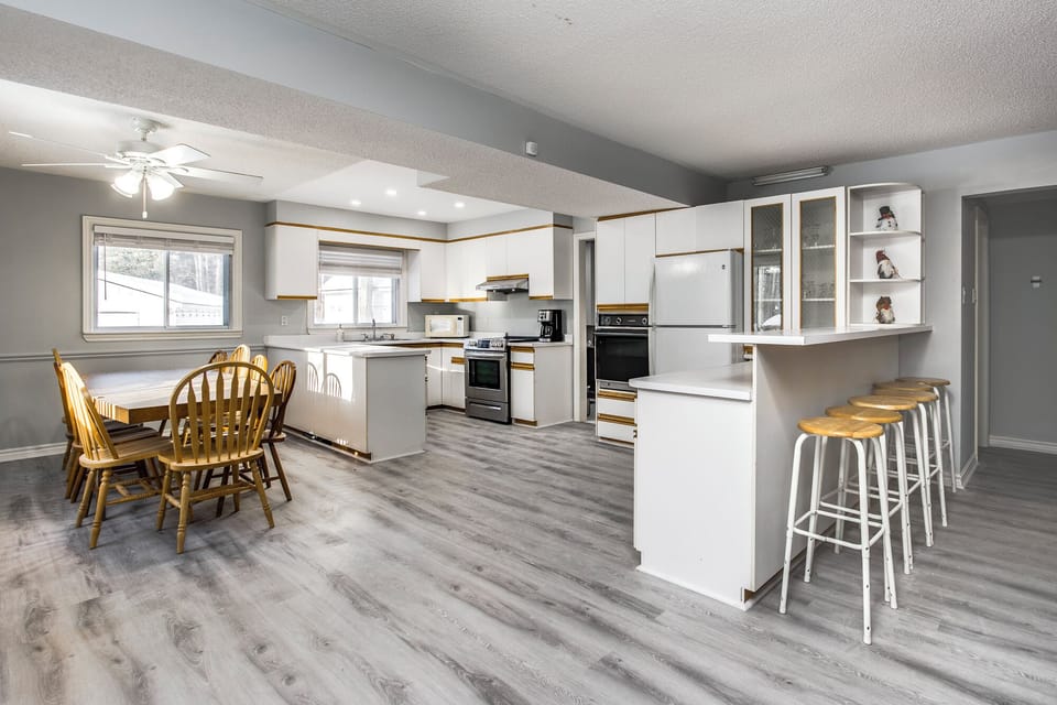 Generous counter space and plenty of room to gather and entertain.