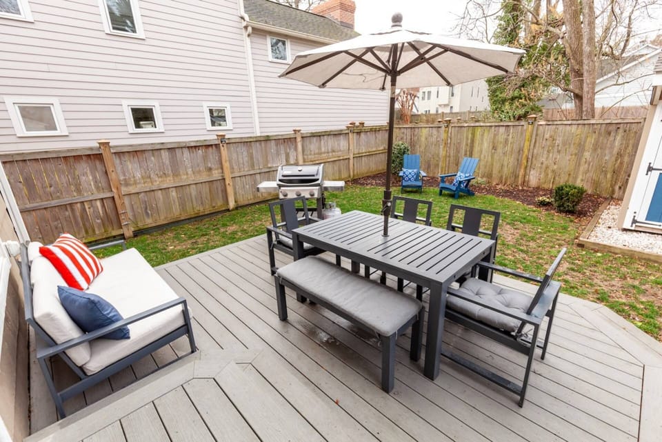 Head out to the cozy fenced in yard for some fresh air!  The Weber grill is ready for your BBQ night!