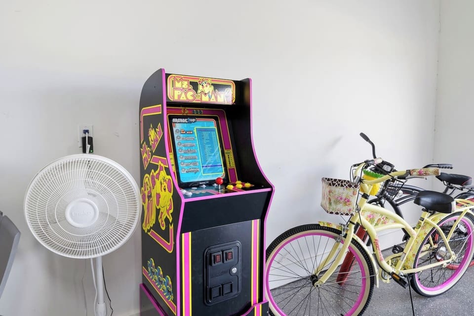 Entertain the entire family with a pool table, ping pong table, Skee ball game, Pacman machine and cruiser bikes!