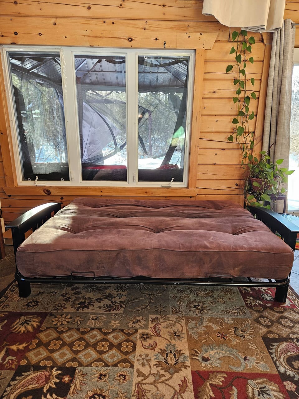 Couch easily folds out to bed. Mattress is thick pocket coil (double bed)