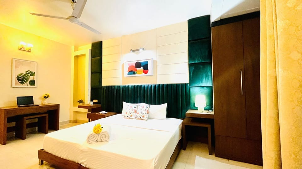 King Bed with premium mattress, television.