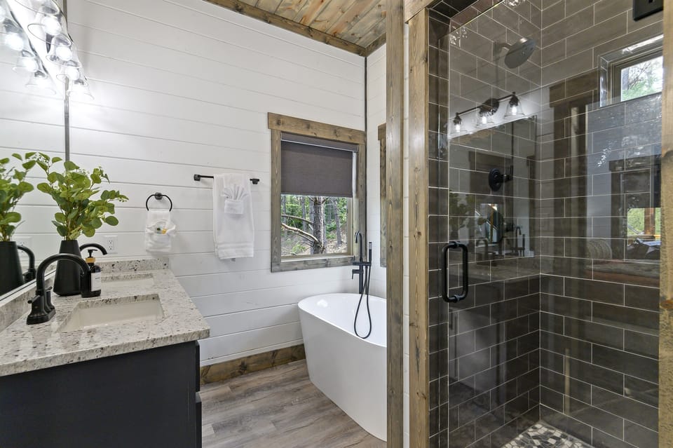 Double vanities and shower